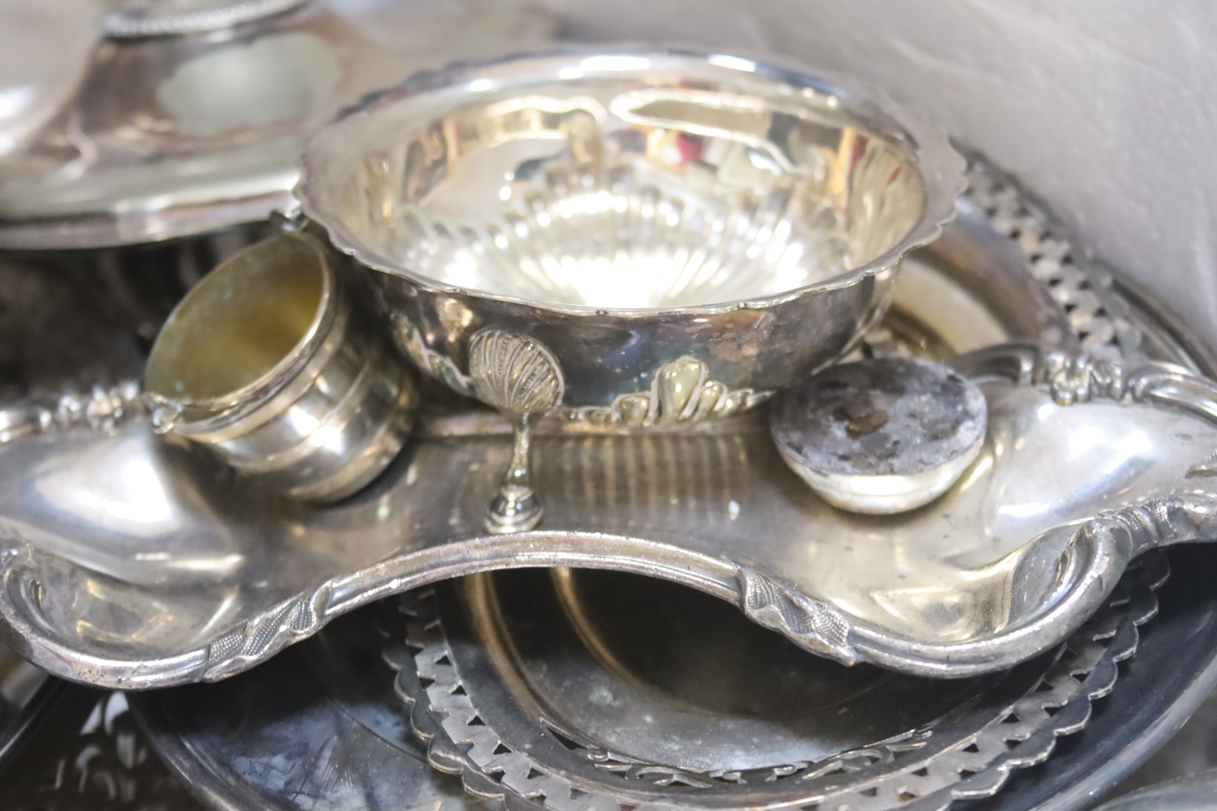 Mixed plated wares including ice bucket and heart shaped vegetable dish and cover